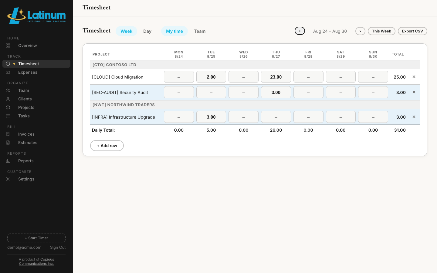 Latinum timesheet